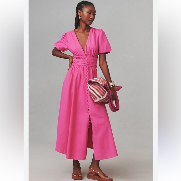 Anthropologie Dresses & Skirts - Anthropologie The Katerina V-Neck Button-Front Midi Dress Size M